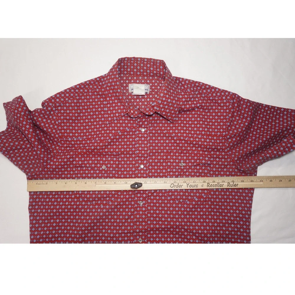Wrangler Large Wrancher Red Geometric Print Short Sleeve Western Shirt